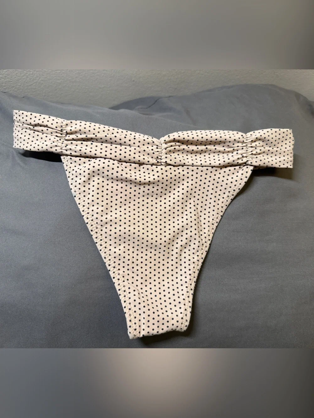 Ruched Polka Dot Hipster Bikini Bottom - Cream/Black